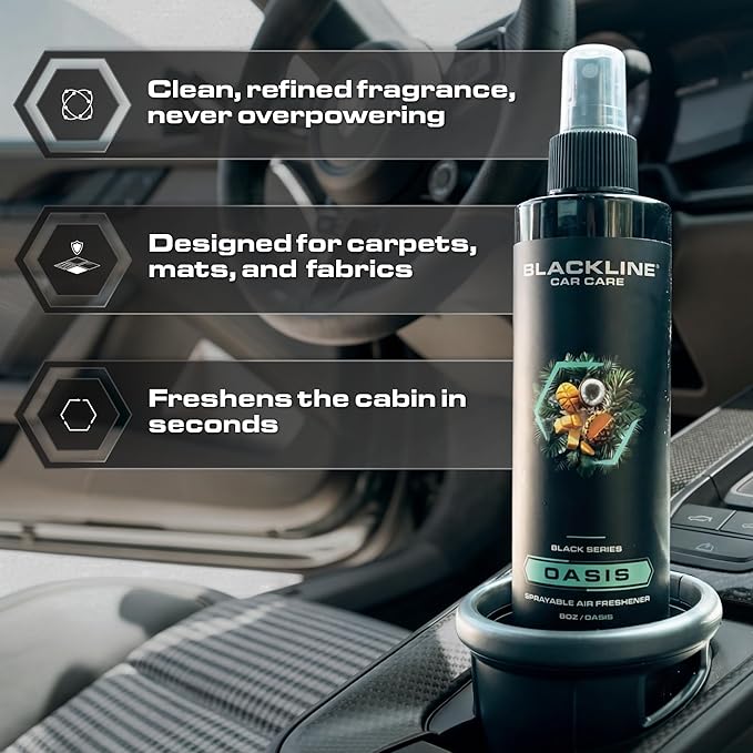 Blackline Car Care - Wild Cherry Car Air Freshener, Long-Lasting, Oder Eliminator, for Cars, Trucks, SUV, or Home Use - 8 fl OZ - Wild Cherry Air Freshener - Cherry Spray
