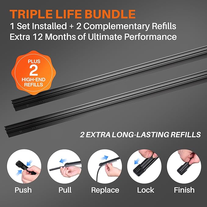 DOG TAIL Water Repellent Silicone Wiper Blades 28" 20" Set with Multiple Adapters and 2 Refills, Automotive Replacement Front Windshield Wiper Blades for My Car with Water Repellency Formula DropClear