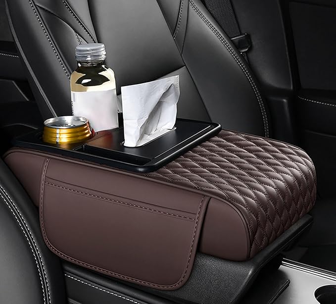 Car Armrest Center Console Cover for Ford Explorer 2000–2025, Center Console Pad with Cup Holder, Multifunctional Armrest Cushion,C Coffee