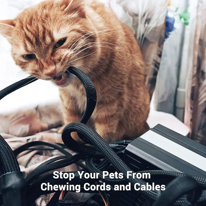 25ft - 1 Inch Cable Management Sleeve Protector,Wire Loom PET Expandable Wire Sleeving for Office TV Computer Home Theater Engine Bay Cord Organizer,Protect Cables from Pet Cat Dog Chewing,BlackRed