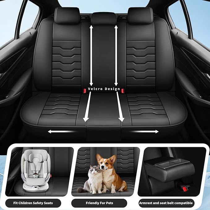 Fit Juke Car Seat Covers Compatible with Nissan Juke 2012-2015 2016 - Full Set Premium Leather， Waterproof Breathable， All-Weather Seat Cushion Protecto&Airbag Compatible（Full Set,Black