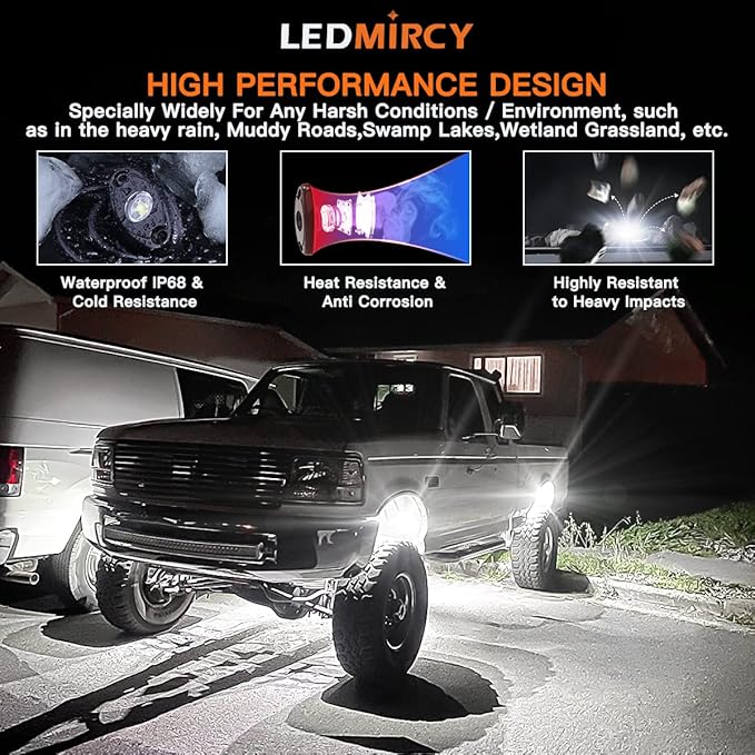 LEDMIRCY LED Rock Lights 10PCS White for Off Road Truck RZR Auto Car Boat ATV SUV Waterproof High Power Neon Trail Rig Lights (Pack of 10,White)