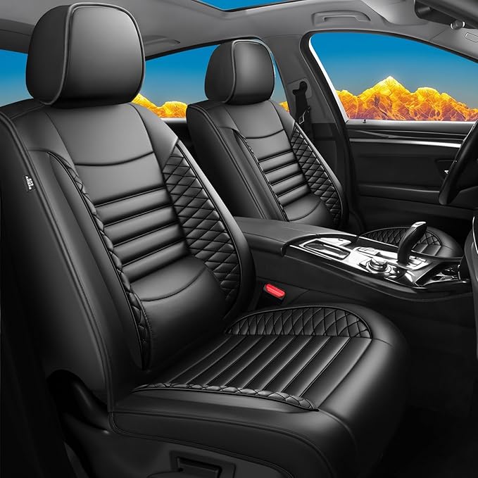 Fit Ioniq Car Seat Covers for Hyundai Ioniq 2017-2024 2025 2026 - Upgraded Premium Waterproof & Breathable Leather, Airbag Compatible, All-Weather Seat Cushion Protector (Full Set, Black)