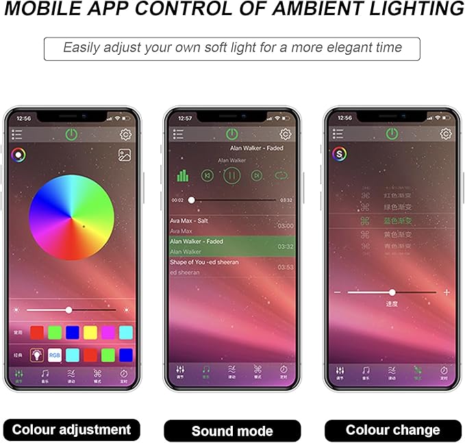 Interior Car LED Strip Lights with APP Control, 3 in 1 RGB Ambient Lighting Kit with 197 inches Fiber Optic, 16 Million Colors Music Sync LED Vehicle Cigarette Lighter Neon Strip