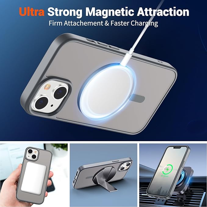 SUPFINE Magnetic for iPhone 15 Plus Case & iPhone 14 Plus Case(Compatible with MagSafe) (Military Grade Drop Protection) Slim Translucent Shockproof with Anti-Fingerprint Phone Case,Gray