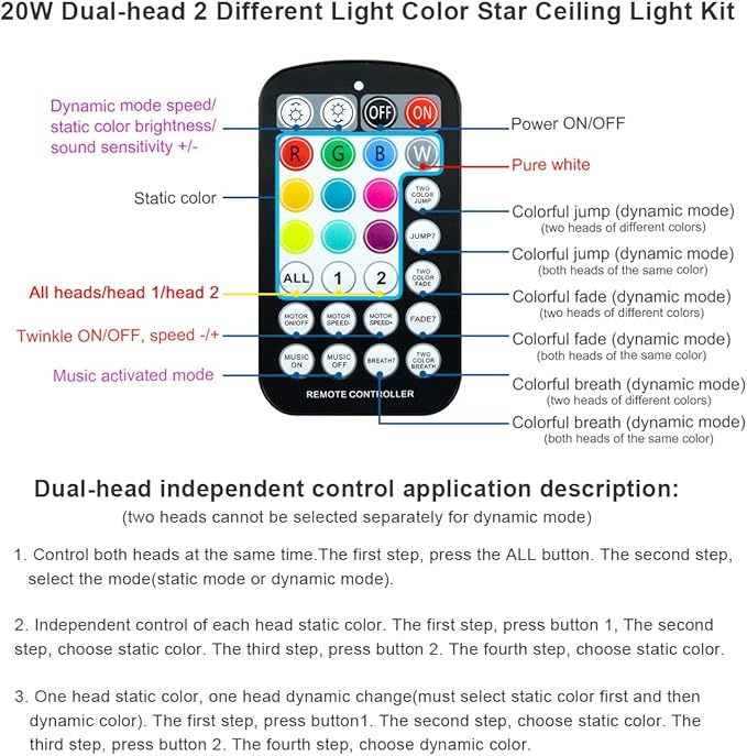 AKEPO 20W Twinkle Dual-Head Dual Color Fiber Optic Lights, Fiber Optic Star Ceiling Light Kit Sound Activated APP Remote Control for Car Starlights Headliner/Home 800pcs 13.1ft/4m Fiber Strands
