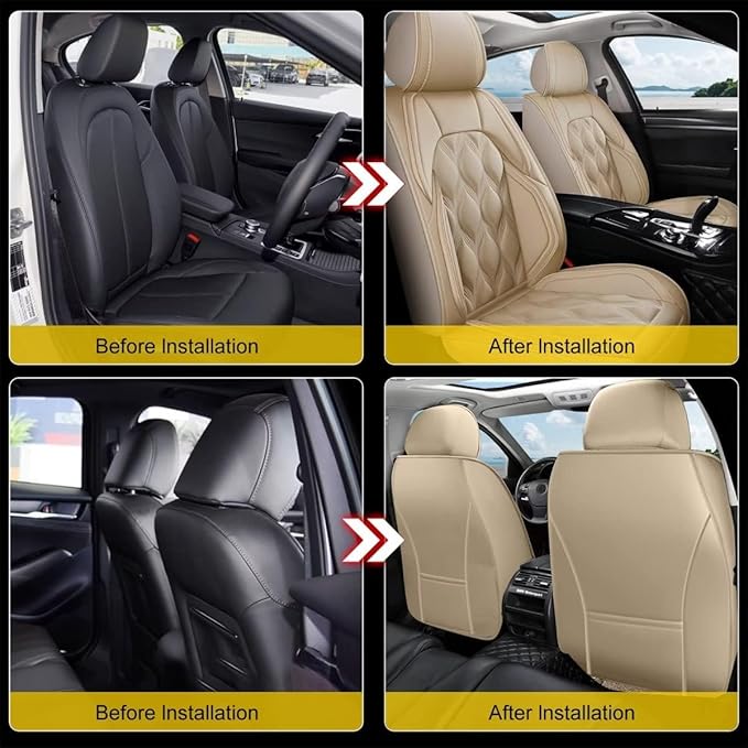 AOMSAZTO 2 Front Seats Custom Fit for Toyota Tundra 2008-2025,Leather Carseat Automotive Cushion Covers Seat Protector,Airbag Compatible Waterproof Car Seat Covers(2 Seats,Beige)