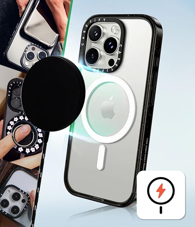 CASETiFY Impact Case for iPhone 15 Pro Max [8.2ft 4X Military Grade Drop Protection/Compatible with Magsafe] - Cherries - Clear Black
