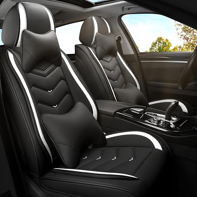 Car Seat Covers for Ford Expedition 2000-2026, Premium Nappa Leather Car Seat Cover, Stylish Sport Seat Covers， Automobile Seat Cover Sets.(Luxury 2 Seats/Black White)