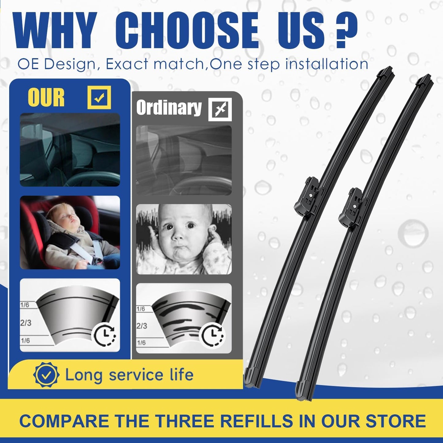 Wipers Factory Replacement For GMC Acadia Chevy Malibu Traverse Saturn Aura Outlook VW Tiguan Range Rover Evoque Original Equipment Windshield Wiper Blades Set - 24"+21" (Set of 2)