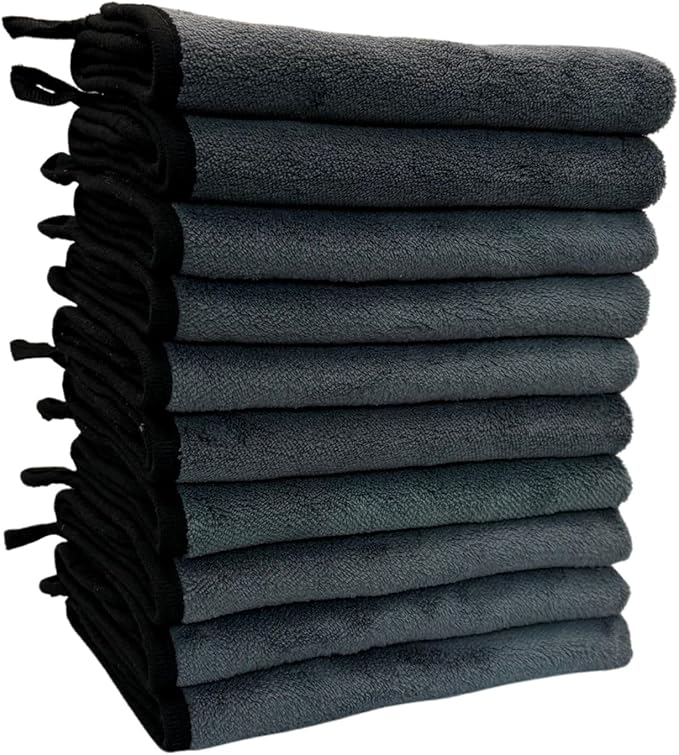 Deluxe Premium Microfiber Towels (Pack of 10) Ultra-Absorbent Soft Polishing Drying Cleaning Washable Durable Thick Professional Car Wax Cloth Household Cleaning 600GSM Dual-Sided Gray Yellow