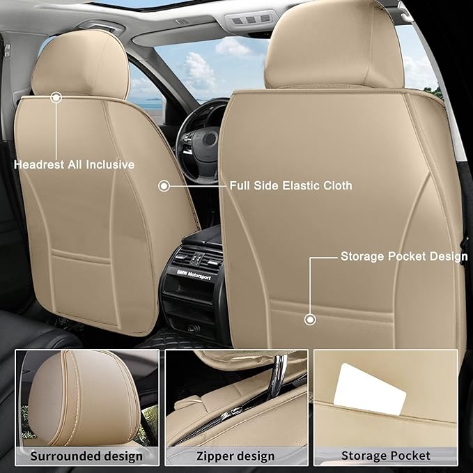 AOMSAZTO Car Seat Covers,2 Front Seats Custom Fit for Subaru Ascent 2019 2020 2021 2022 2024 2025 2026,Leather Car Seat Cover Seat Cushion Protector,Airbag Compatible Waterproof Beige