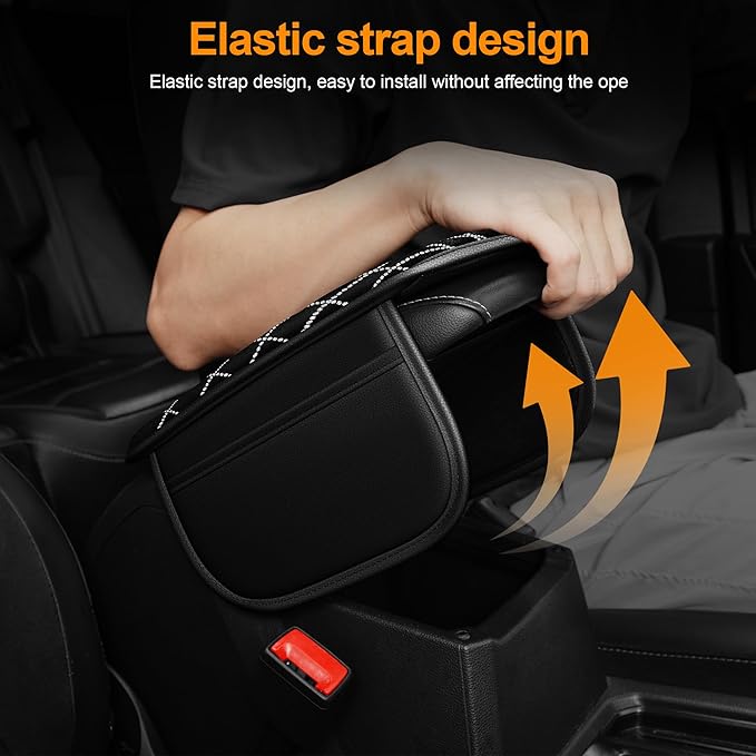 Bling Armrest Cover for Car Compatible with Jeep Gladiator - Center Console Cover with 2 Storage Pockets and Crystal Diamond(Black)