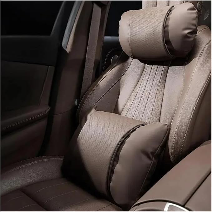 1/2PCS PU Leather Car Neck Pillow & Lumbar Support Cushion, Breathable Universal Seat Headrest Waist Pad, Soft Support Cushion for Daily Driving and Travel(A Style)