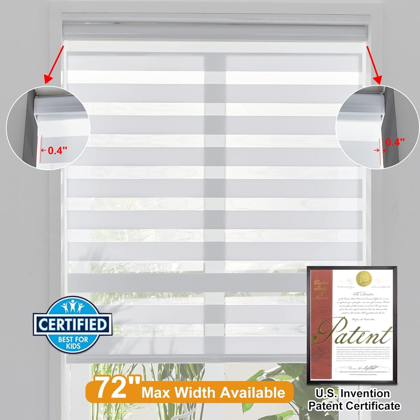 Persilux Cordless Zebra Blinds for Indoor Windows, Free-Stop Zebra Blinds Cordless, Light Filtering Sheer Shades Dual Layer for Day and Night, Zebra Roller Shades for Home (22.5" W X 64" H, White)