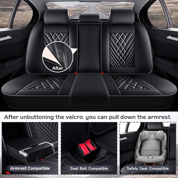 Truck Seat Covers for Ford F150 2009-2026, Waterproof Premium Leather Full Coverage Car Seat Cover, Muscle Sport Style Auto Interior Seat Cover Sets (Full Set/Black)