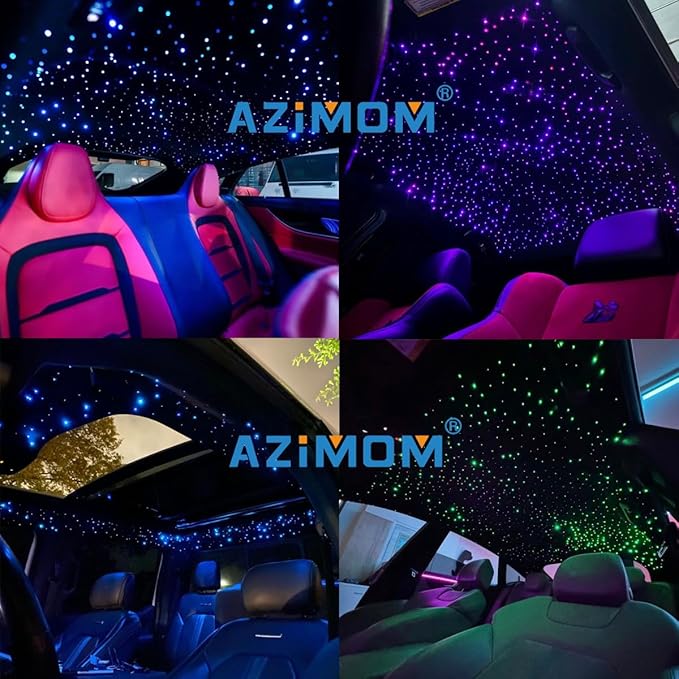 AZIMOM Car Use 6W RGBW Mixed295pcs 9.8ft Fiber Optic Lights Starlight Ceiling Light Kit End Glow Optic Cable Music Mode APP Remote Sensory Lighting Indoor Home Headliner Decoration