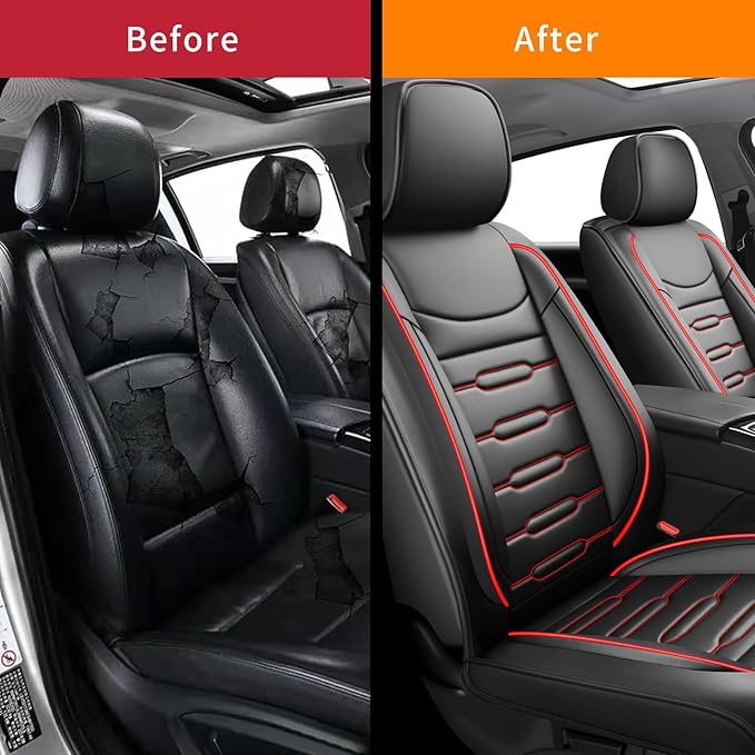 Fit Sonata Car Seat Covers for Hyundai Sonata 2004-2024 2025 2026- Upgraded Premium Waterproof & Breathable Leather, Airbag Compatible, All-Weather Seat Cushion Protector (2 Front/Black+Red)