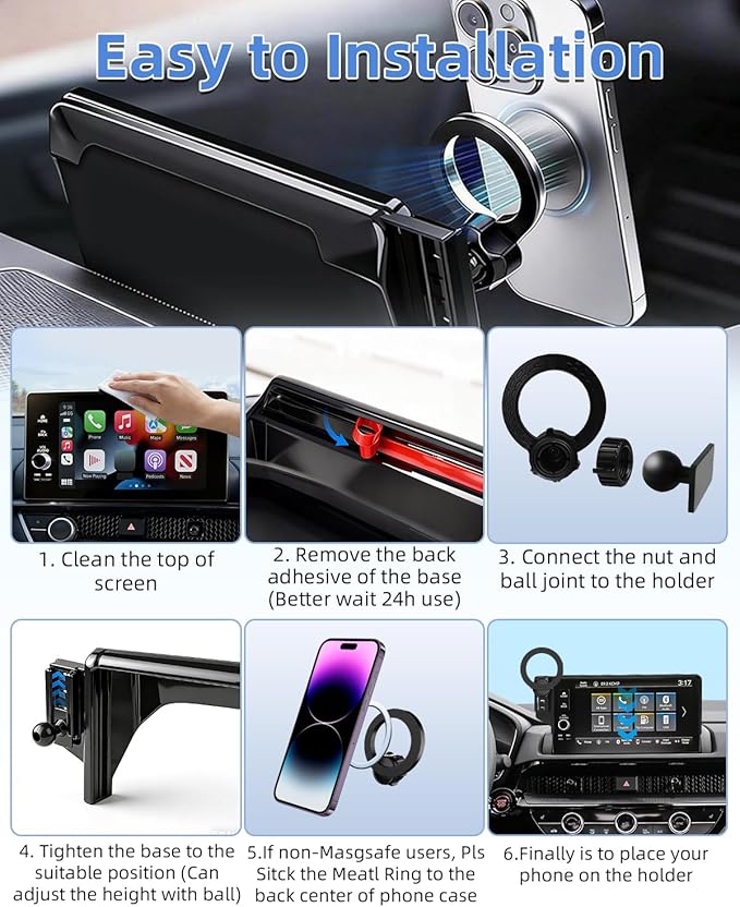 PZK Car Phone Holder for Toyota RAV4 2019 2020-2023 2024 2025 Hybrid LE/XLE/Premium Accessories 7/8-Inch Screen 360° Rotation Phone Mount Compatible with Magsafe Not Affect Vent (Not fit 9/10.5 inch)