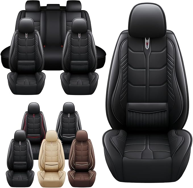Leather Car Seat Covers Fit for Toyota Highlander 2001-2024, 5 Seater Car Seat Cover, Premium Waterproof, Scratch Resistant Car Interior Accessories (Full Set Black)