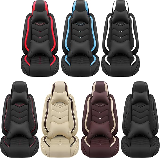 Car Seat Covers Fit for Toyota rav4 2000-2026, Stylish Sport Seat Covers, Waterproof Wear-Resistant Premium Nappa Leather Car Seat Cover.(2 Pcs Front with Pillow/Coffee Color)