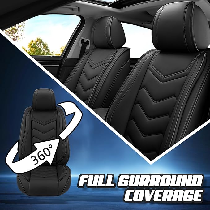 Car Seat Covers for VW Eos 2007-2016, Premium Nappa Leather Car Seat Cover, Stylish Sport Seat Covers， Automobile Seat Cover Sets.(Standard 2 Seats/Pure Black)