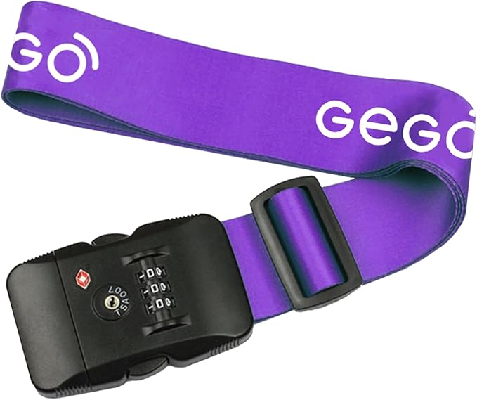 GEGO Premium Travel Kit, Sleep Mask 3D Contoured Eye with Soft Memory Foam, Luggage Tag Waterproof Resistant and Strap with Lock for Luggage TSA Approved (Sleep Mask Purple/Luggage Tag Purple)