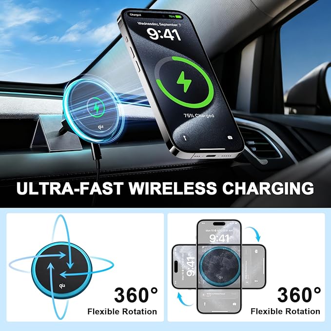 Wireless Car Mount Charger Fast Charging for Tesla Model 3/Y/3 Highland/Y Juniper (Model 3 17-23& Model Y 20-24, Without OBD Charger)