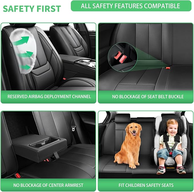Fit Equus Car Seat Covers for Hyundai Equus 2011-2014 2015 -Upgraded Premium Waterproof & Breathable Leather,Airbag Compatible,All-Weather Seat Cushion Protector,Full Set,Black