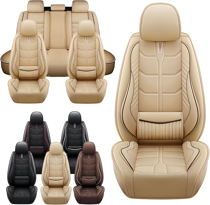 Leather Car Seat Covers Fit for Toyota Mirai 2016-2024, 5 Seater Car Seat Cover, Premium Waterproof, Scratch Resistant Car Interior Accessories (Full Set Beige)