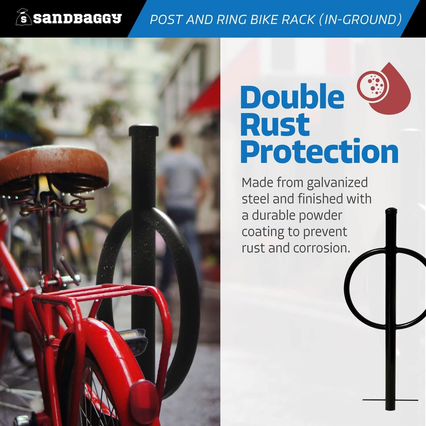Sandbaggy Post and Ring Rack - In Ground - Commercial Outdoor Bike Parking & Storage Racks (Green, 2)