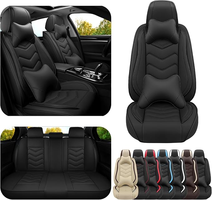 Car Seat Covers for Hyundai Sonata 2002-2025, Premium Nappa Leather Car Seat Cover, Stylish Sport Seat Covers， Automobile Seat Cover Sets.(Luxury 5 Seats/Pure Black)