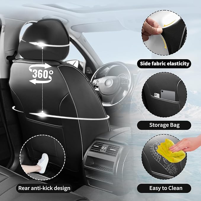 Fit Tucson Car Seat Covers Compatible with Hyundai Tucson 2010-2024 2026, Premium Leather Breathable, Wear Resistant, Airbag Compatible, All-Weather Protection & Full Coverage, Full Set Black