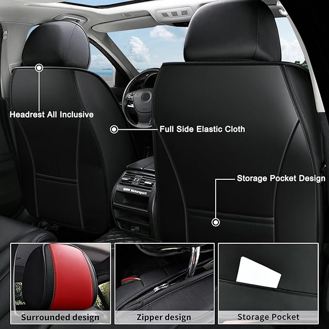 AOMSAZTO Front Seat Covers Fit for Sentra 2008-2026 Waterproof Faux Leather Car Seat Cover Compatible with Airbag(2PCS Front, Black&Red)