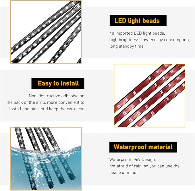 Car Led Interior Lights, RGB 48 LED Multicolor Auto Strip Light with Sound Active Function and APP Control, Under Dash Smart Lighting Kit with Charger, Car Accessories (USB)