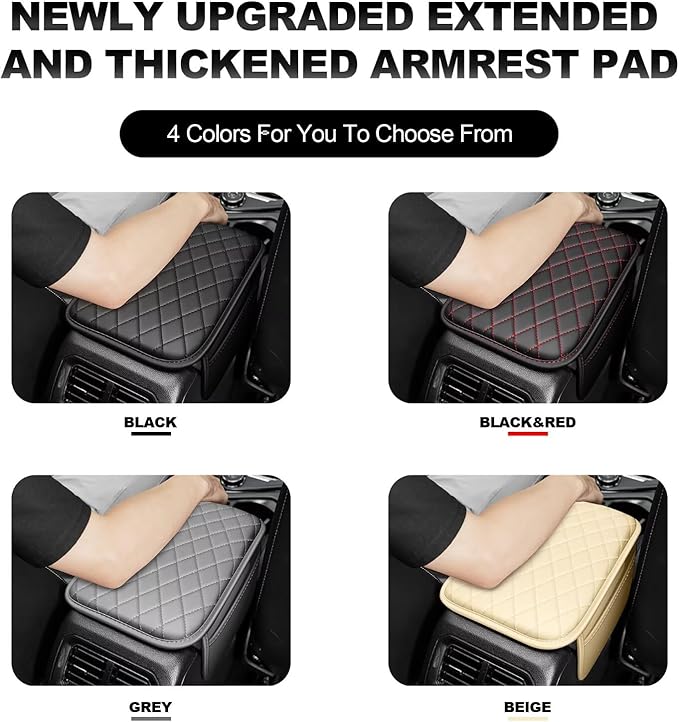 Upgraded Car Center Console Cover Fit for Tacoma Faux Leather Car Armrest Cover Cushion with 2 Storage Bags,Car Armrest Storage Box Interior Accessories(Black)