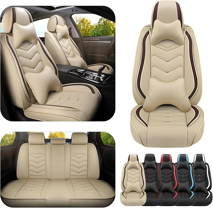 Car Seat Covers for VW Eos 2007-2016, Premium Nappa Leather Car Seat Cover, Stylish Sport Seat Covers， Automobile Seat Cover Sets.(Luxury 5 Seats/Beige)