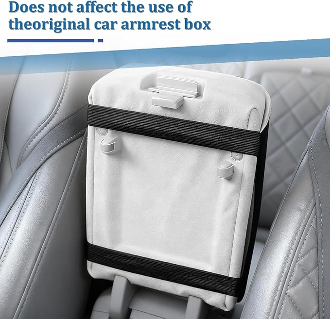 Car Center Console Cover, Fluffy Soft Vehicle Middle Console Arm Rest Cushion Pad, Furry Automotive Interior Armrest Seat Box Protector Decoration Accessories, Universal Fit (White)