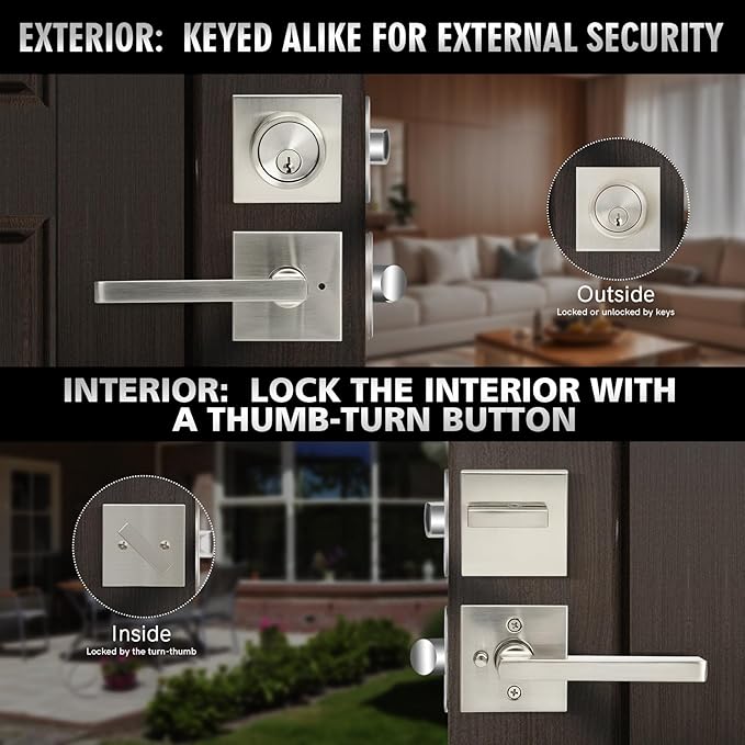 Cielsa Dawn Exterior Door Lock Set with Deadbolt, Keyed Alike Heavy Duty Privacy Handles Locksets, (4Pack-Set,Satin Nickel)