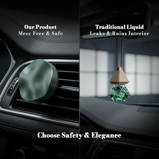 THEDOTS Green Luxury Car Air Freshener, Refillable Car Freshener Vent Clip, New Car Gift for Men, Amber Moss Scent