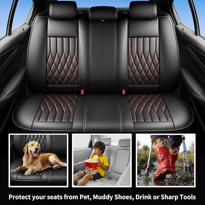 Fit Elantra Car Seat Covers for Hyundai Elantra 2017-2025 2026 - Premium Leather, Waterproof, All-Weather, Airbag Compatible, Anti-Slip, Breathable, Seat Protectors, Full Set, Redline