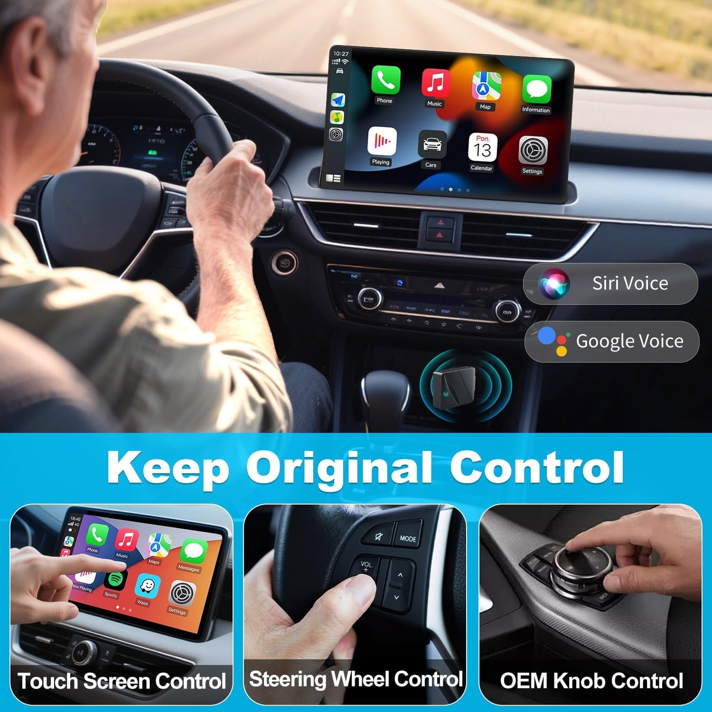 Wireless CarPlay Adapter,Convert Wired to Wireless CarPlay Adapter,Plug&Play 2-in-1 CarPlay & Android Auto Adapter,Fast&Stable Mini USB&USB-C/Type-C Car Adapter,Suitable for iOS10+/Android11+（Black）