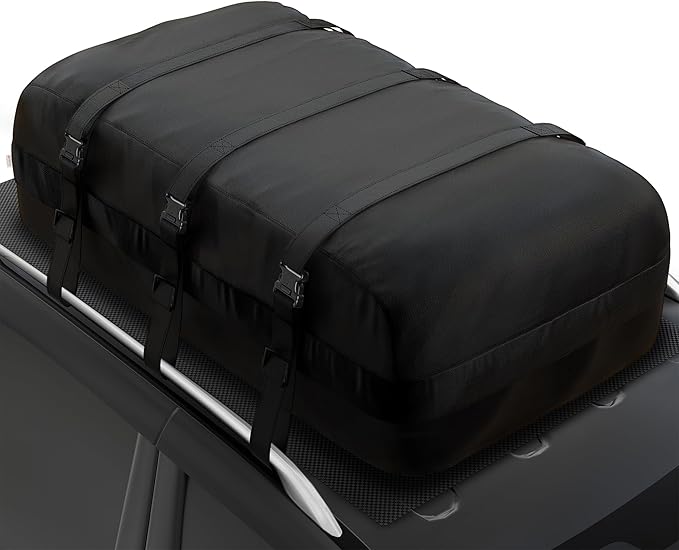 iBirdie Roof Rack Cargo Carrier 15.3 Cubic Feet, Soft-Shell Rooftop Cargo Box, Waterproof Heavy Duty 1200D for Car with/Without Roof Rack, Includes Anti-Slip Mat, Door Hooks, 46x34x17 inches