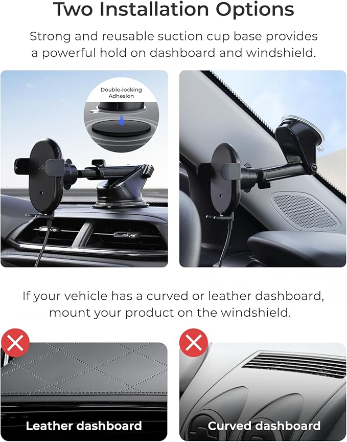 iOttie Auto Sense 2 Dash & Windshield Car Phone Holder with Qi Wireless Charging – Auto Clamping Phone Mount & Charger for iPhone, Google Pixel, Samsung Galaxy, Huawei, LG (Adapter Not Included)