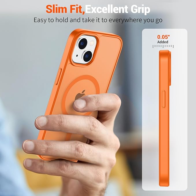 SUPFINE Magnetic for iPhone 15 Case with Screen Protector (Compatible with MagSafe) (Military Grade Drop Protection) Translucent Matte Shockproof Phone Cover,Starry Orange