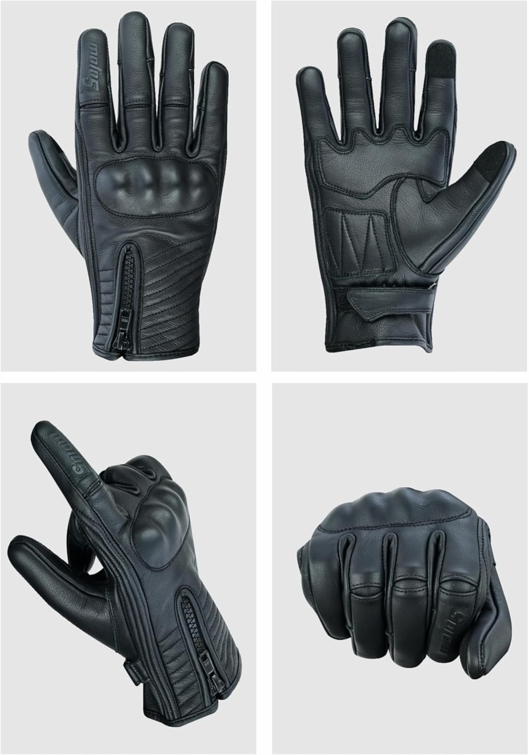 Full Finger Leather Motorcycle Gloves for Men & Women Touch Screen Gloves Premium Street Motorcycle Durable Protective Cruiser Biker Gel Leather Motorbike Gloves