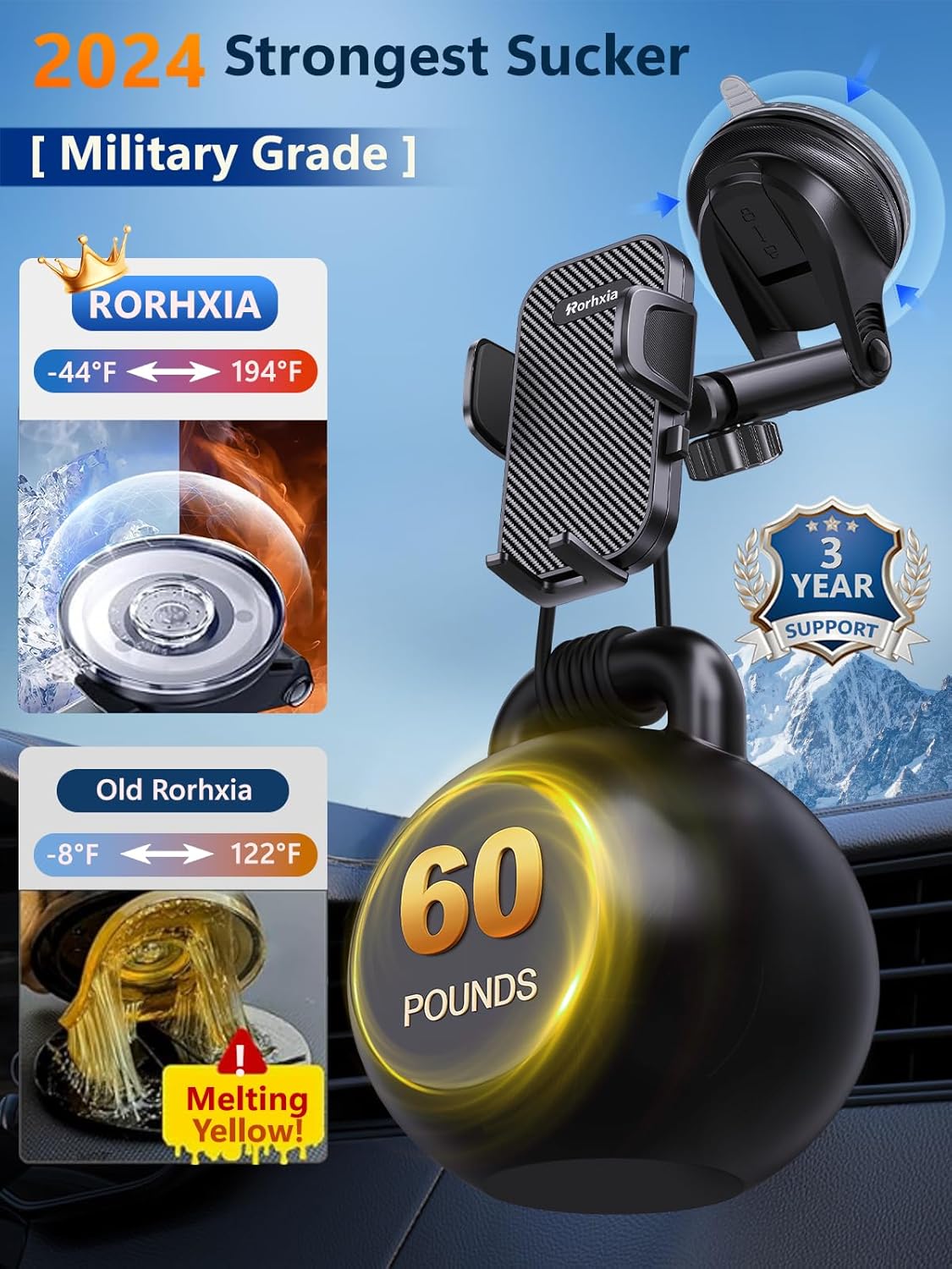 [Military-Grade 3-in-1 Purple Phone Holders for Your Car, [2025 Most Stable and Flexible Suction Cup] Vent Dashboard Windshield Cell Phone Mount Car Fit for All Phones, iPhone, Samsung