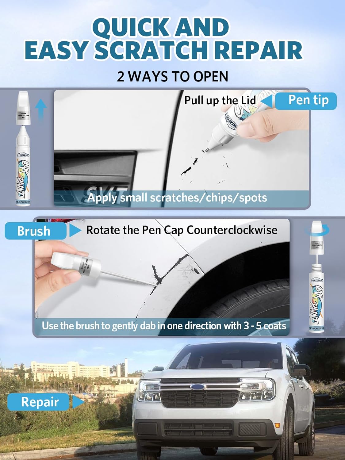 Race Red(PQ) Touch Up Paint for Ford, Car Paint Scratch Repair Remover Pen Color Exact Match, Quick and Easy Fix Automotive Chips and Nicks Scuff