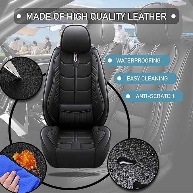 Leather Car Seat Covers Fit for Toyota RAV4 Prime 2021-2024, 5 Seater Car Seat Cover, Premium Waterproof, Scratch Resistant Car Interior Accessories (Full Set Black)