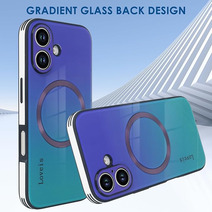 Guppy Compatible with iPhone 16 Case Magnetic, with Full Camera Lens Protector [Compatible with MagSafe] Scratch Resistant Gradient Glass Back Cover Phone Case-Purple